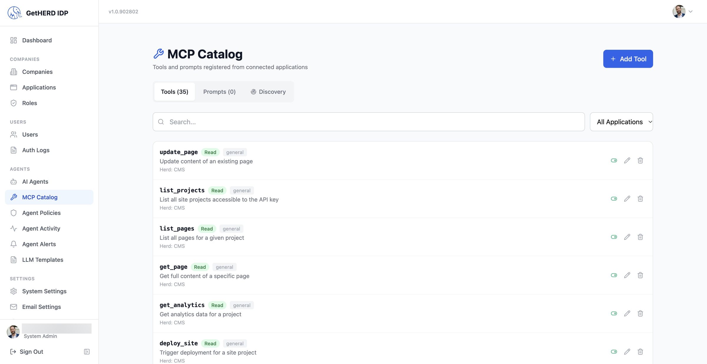 MCP Catalog listing tools from connected apps