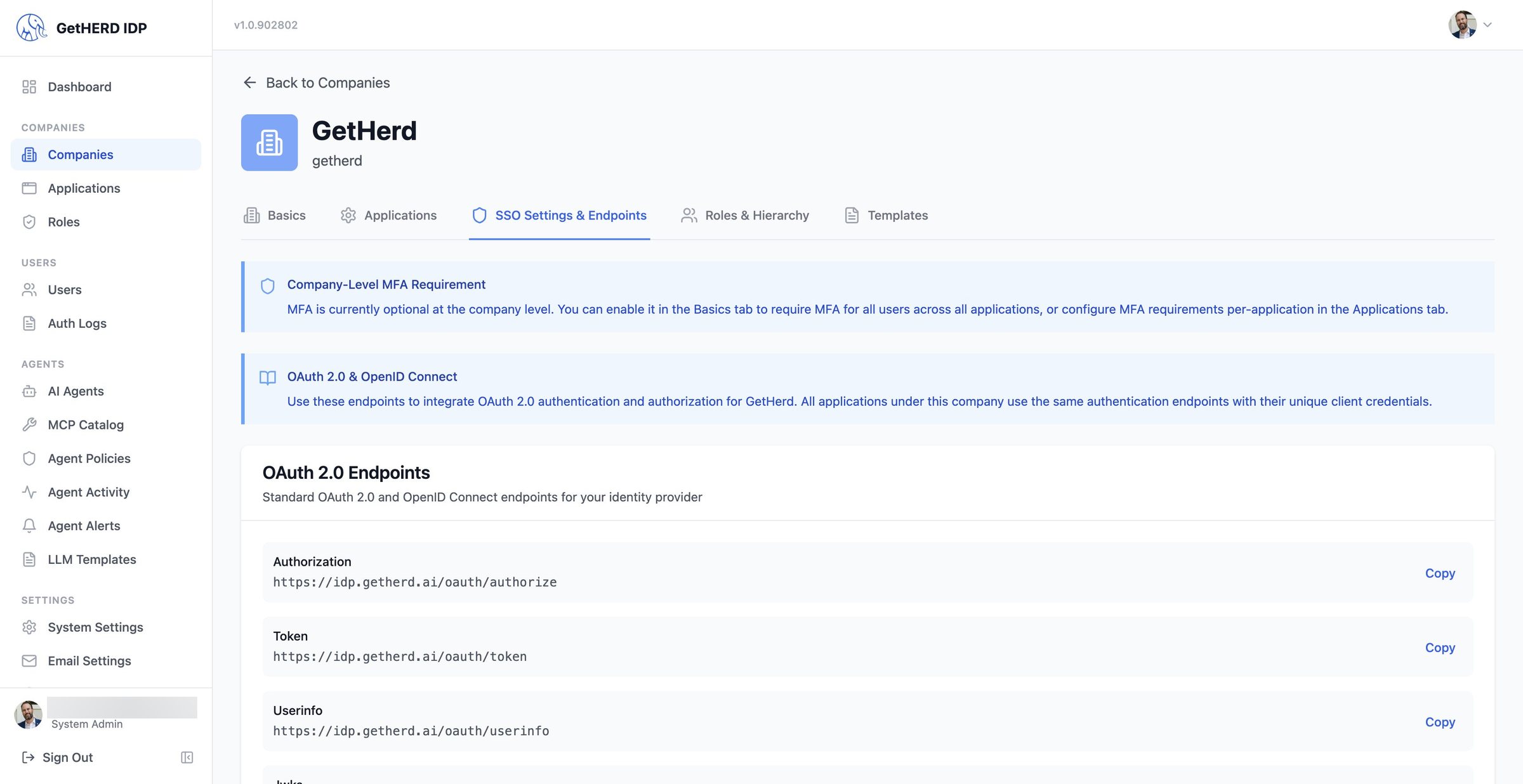 OAuth 2.0 and OpenID Connect endpoints for the company