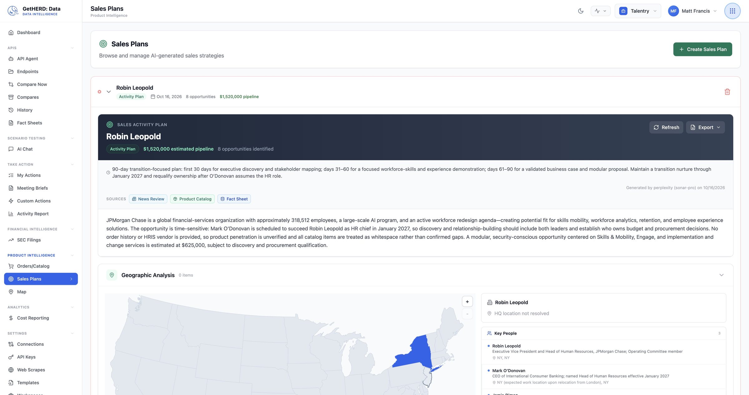 Sales activity plan summary with estimated pipeline