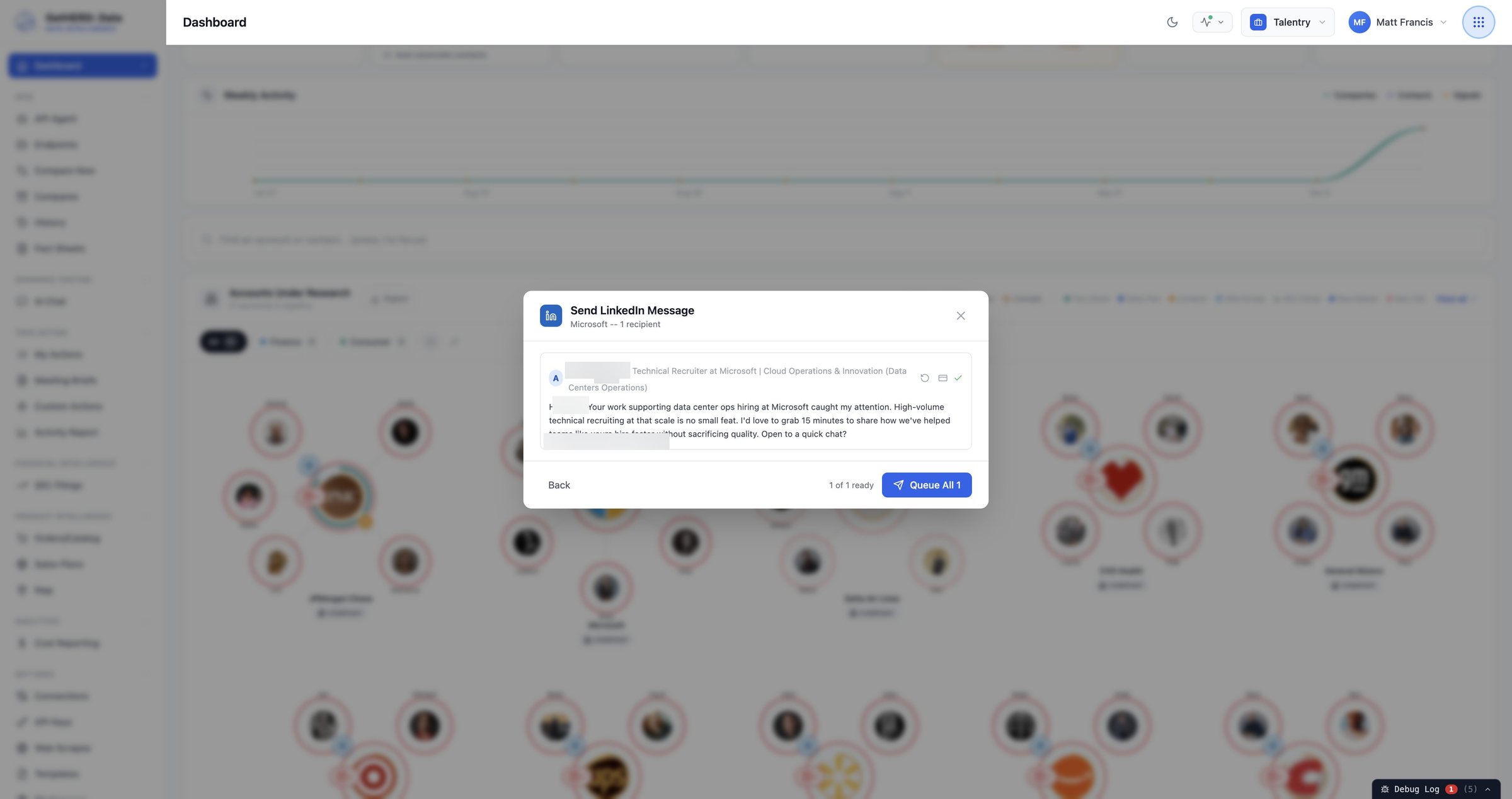 Personalized LinkedIn message preview for a focused connection