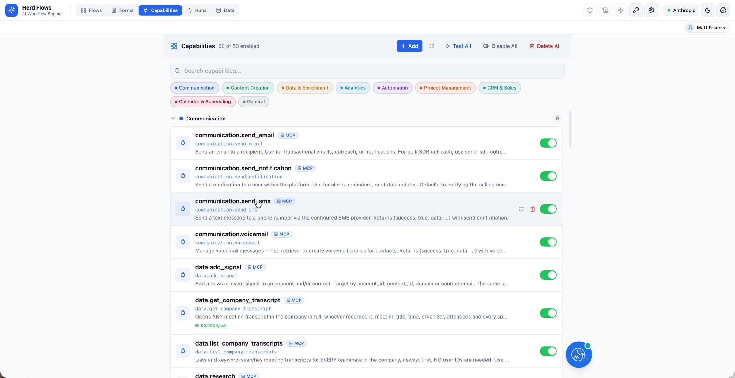 Herd: FLOW multi-application MCP tooling across communication and data enrichment with per-call cost tracking