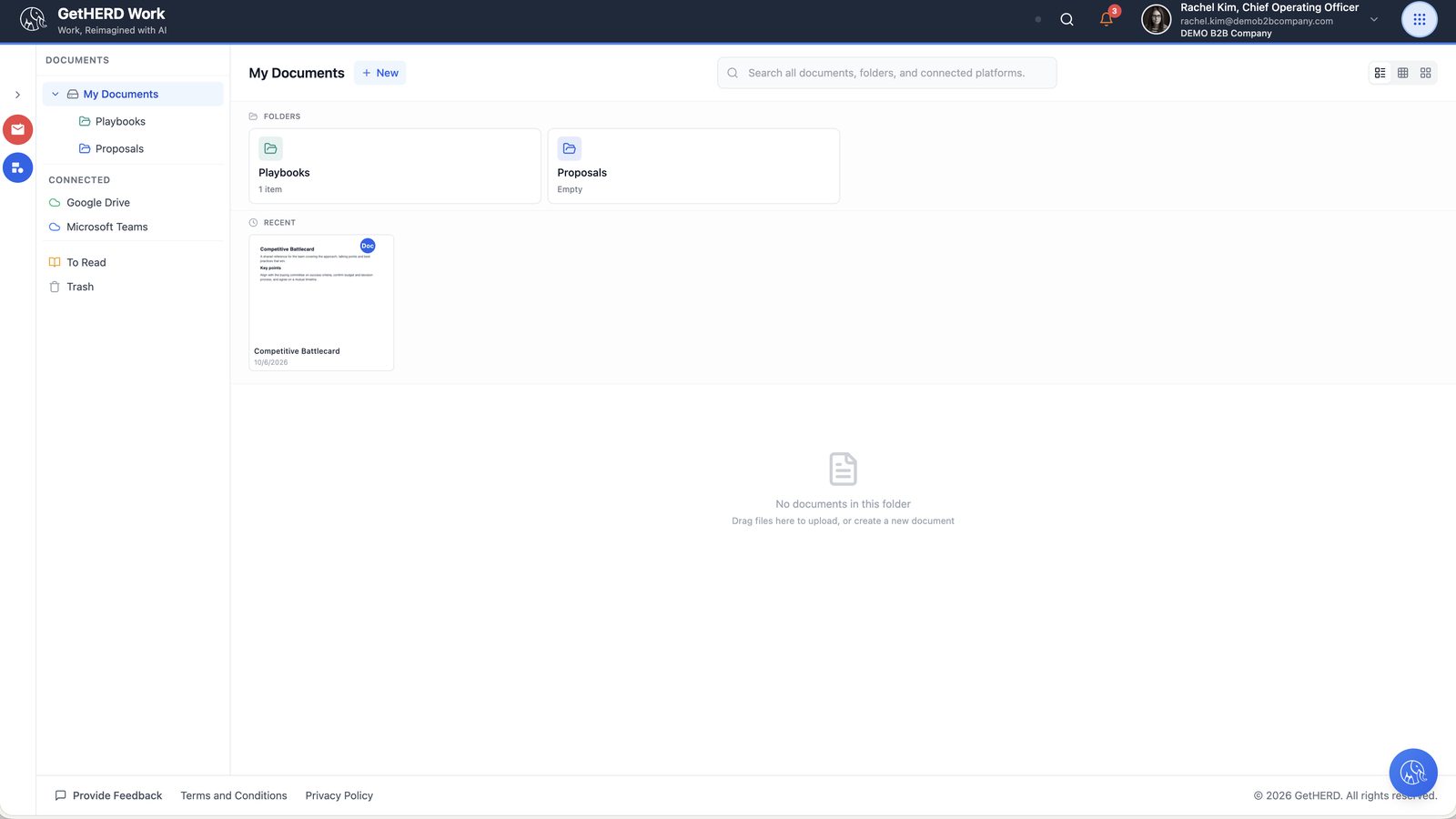 Documents area with Playbooks and Proposals folders