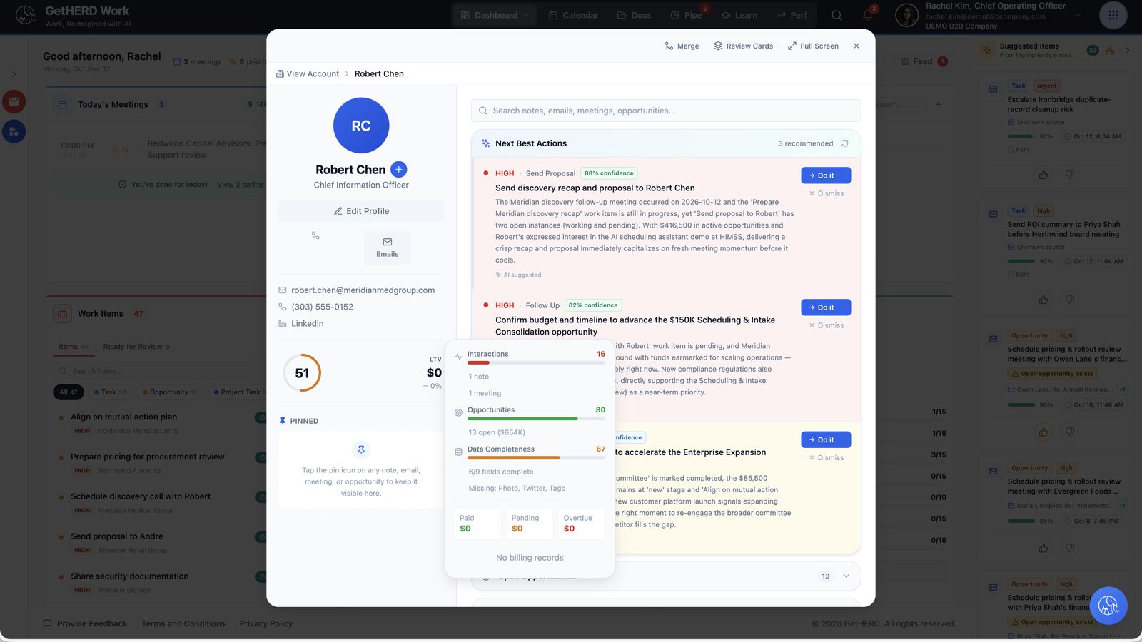 Contact modal with the score breakdown popover
