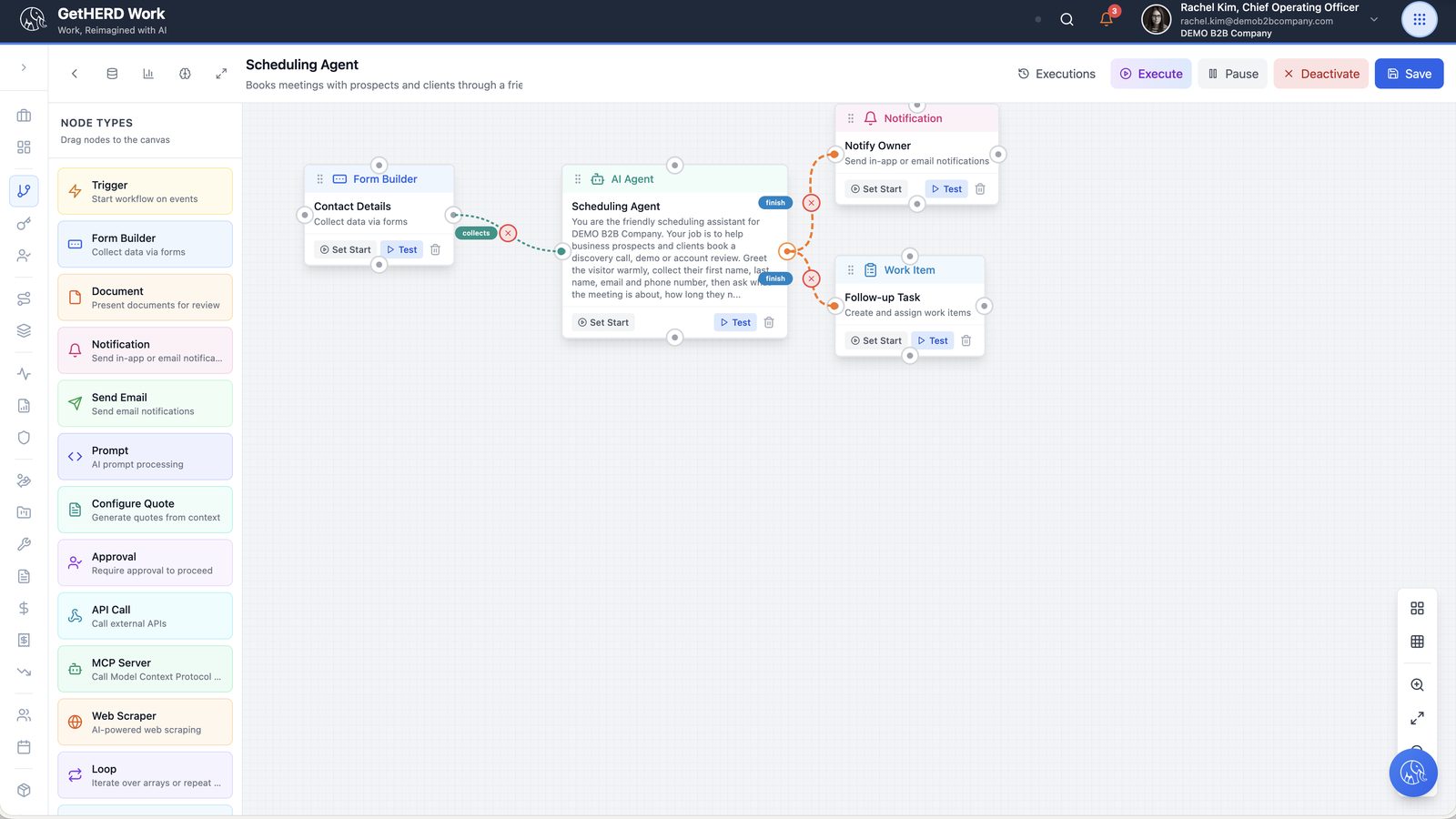 Workflow Builder canvas for the Scheduling Agent