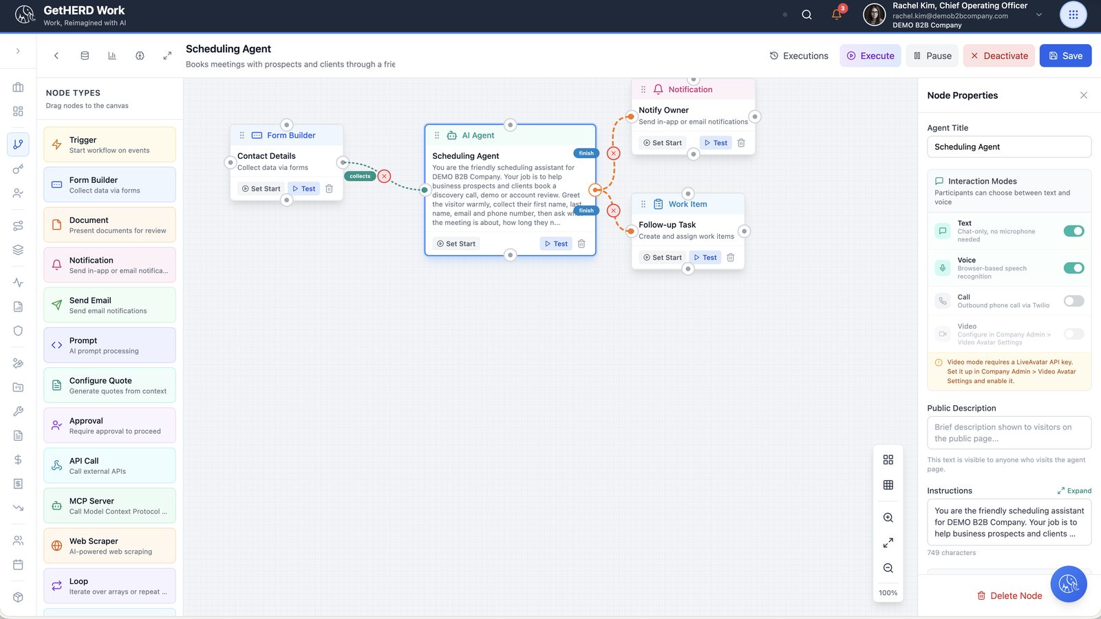 Node properties panel for the AI Agent node